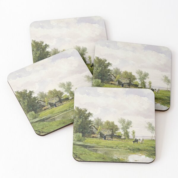 Item preview, Vintage Meadow Landscape Painting: Farmhouse Barn Print designed and sold by SavageVision.
