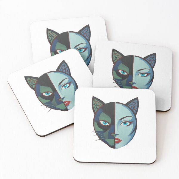 Item preview, Abstract Cubist Cat Woman Mask T-Shirt | Mysterious Blue Green Portrait Art designed and sold by HYPE-NET.