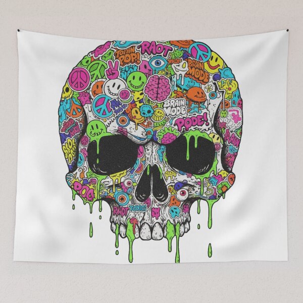 Item preview, Sticker-Bombed Skull – Urban Youthful Street Art Illustration designed and sold by unthinkabletees.