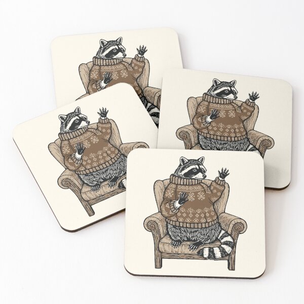 Item preview, Raccoon Wearing Winter Sweater Cozy Couch Retro    designed and sold by Y-Vibes.