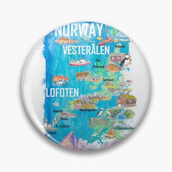 Item preview, Lofoten & Vesterålen Illustrated Norway Map with Iconic Landmarks designed and sold by artshop77.