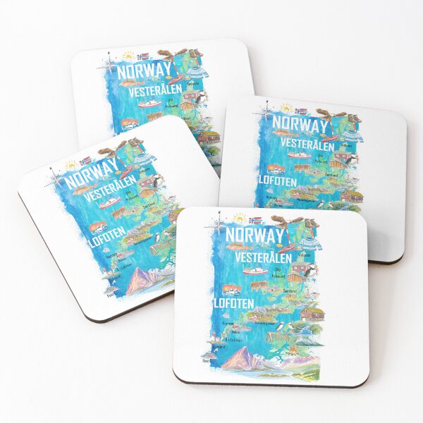 Item preview, Lofoten & Vesterålen Illustrated Norway Map with Iconic Landmarks designed and sold by artshop77.