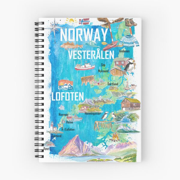 Item preview, Lofoten & Vesterålen Illustrated Norway Map with Iconic Landmarks designed and sold by artshop77.