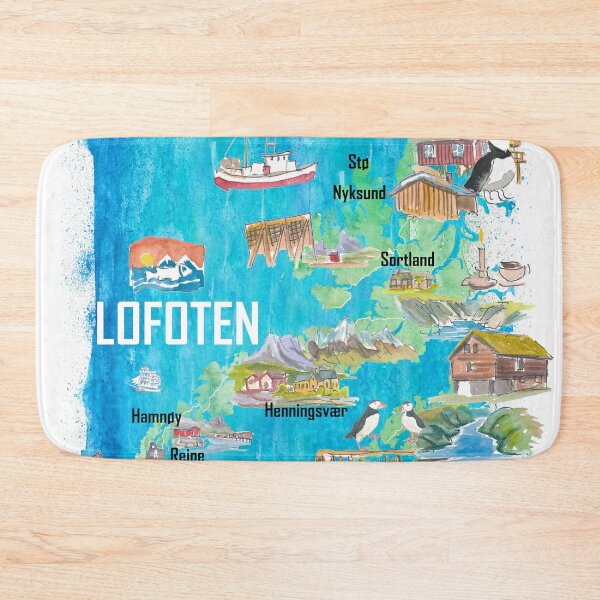 Item preview, Lofoten & Vesterålen Illustrated Norway Map with Iconic Landmarks designed and sold by artshop77.