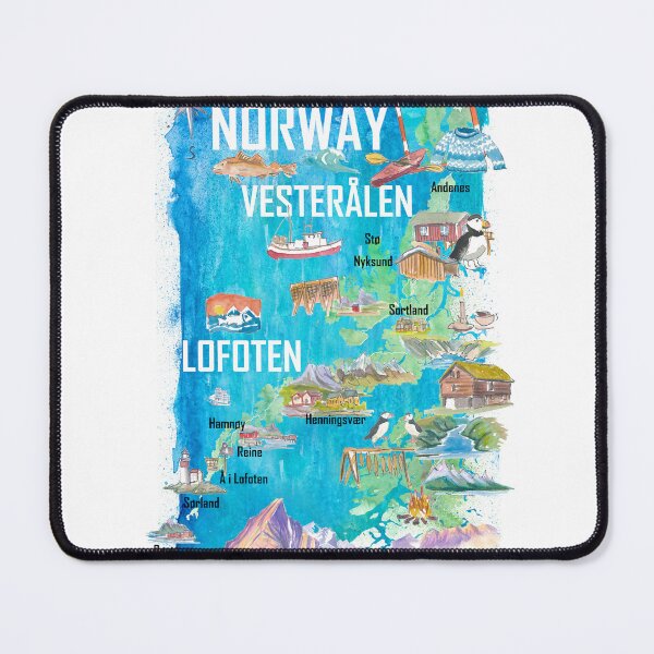 Item preview, Lofoten & Vesterålen Illustrated Norway Map with Iconic Landmarks designed and sold by artshop77.