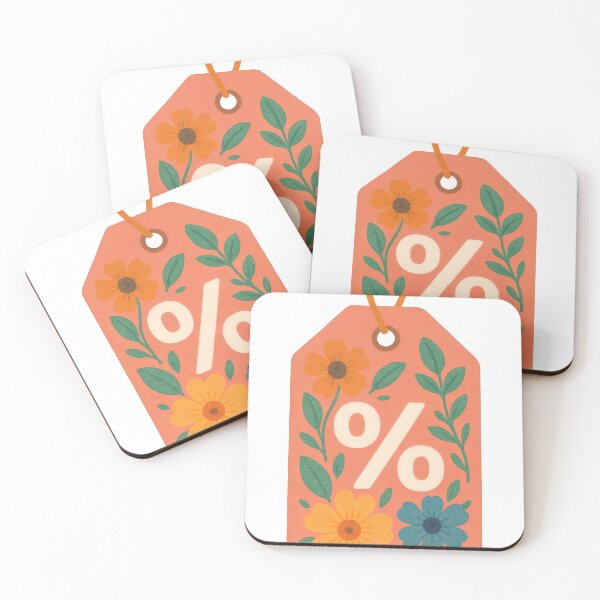 Item preview, Discount tag with percent sign and floral sprigs on coral background designed and sold by Creative88Art.