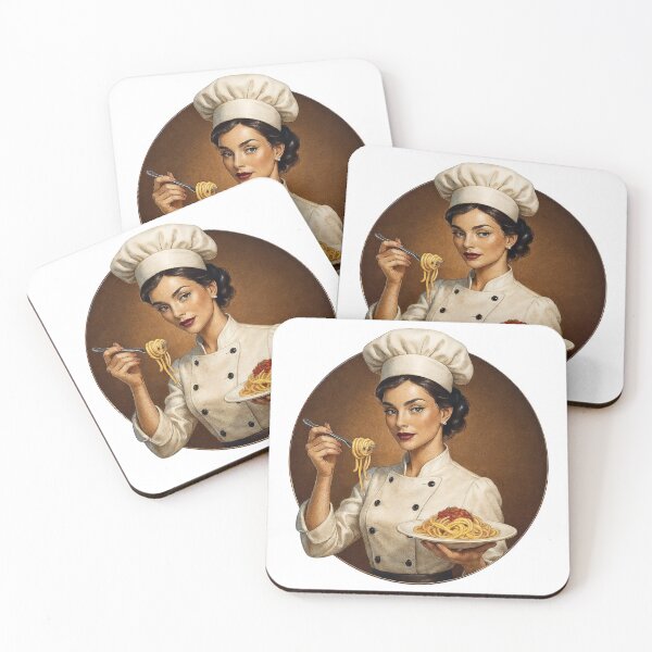 Item preview, Poised female chef with spaghetti against sepia circular backdrop designed and sold by Creative88Art.
