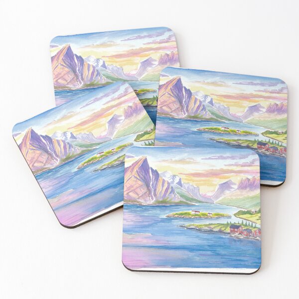 Item preview, Lofoten Islands Watercolor Serenity Beneath Arctic Summer Light designed and sold by artshop77.