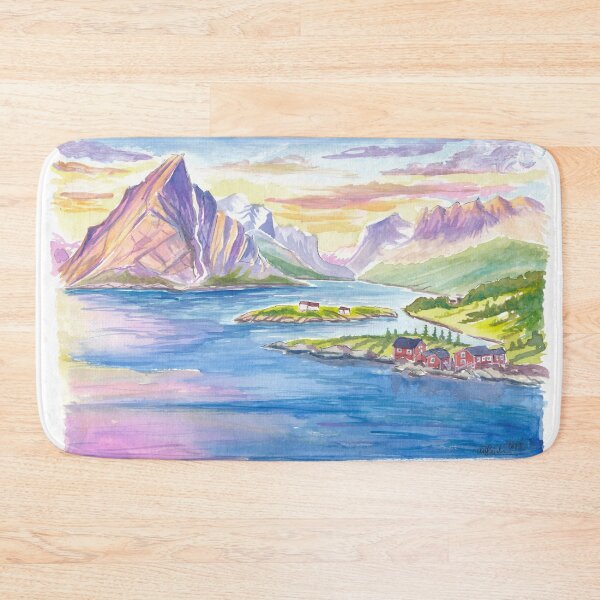 Item preview, Lofoten Islands Watercolor Serenity Beneath Arctic Summer Light designed and sold by artshop77.