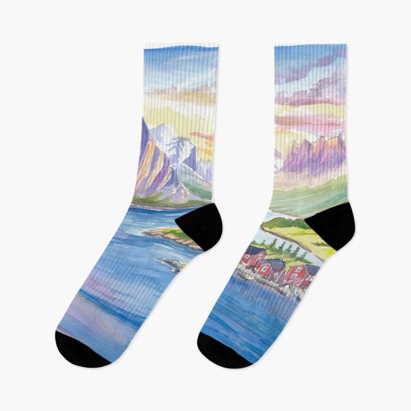 Item preview, Lofoten Islands Watercolor Serenity Beneath Arctic Summer Light designed and sold by artshop77.