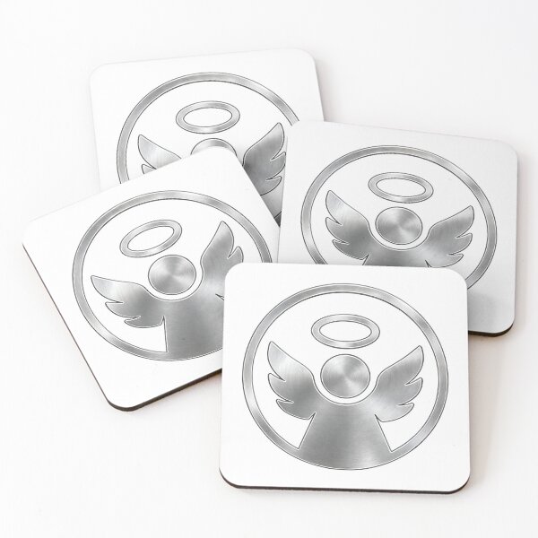 Item preview, Brushed metal angel icon with halo in circular frame on black designed and sold by Creative88Art.