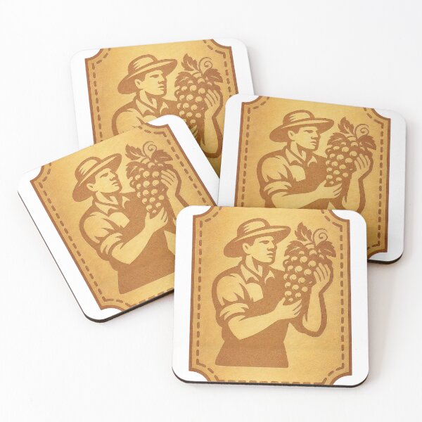 Item preview, Vintage plaque of vineyard worker with grapes in sepia and ochre designed and sold by Creative88Art.
