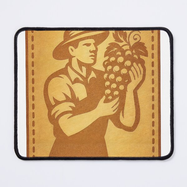 Item preview, Vintage plaque of vineyard worker with grapes in sepia and ochre designed and sold by Creative88Art.