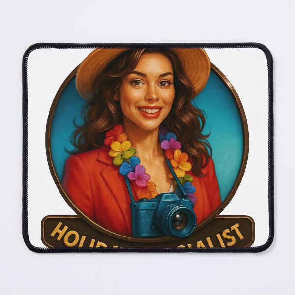 Item preview, Smiling woman in straw sunhat and red blazer badge illustration designed and sold by Creative88Art.