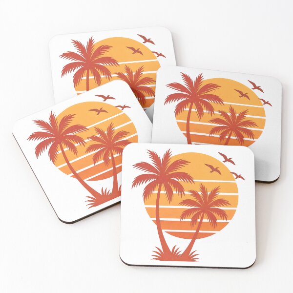 Item preview, Palm tree silhouettes against striped sunset disc with seabirds designed and sold by Creative88Art.