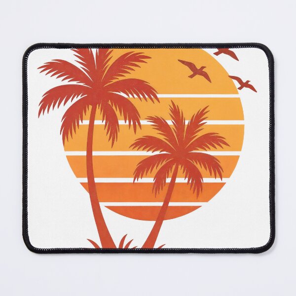 Item preview, Palm tree silhouettes against striped sunset disc with seabirds designed and sold by Creative88Art.