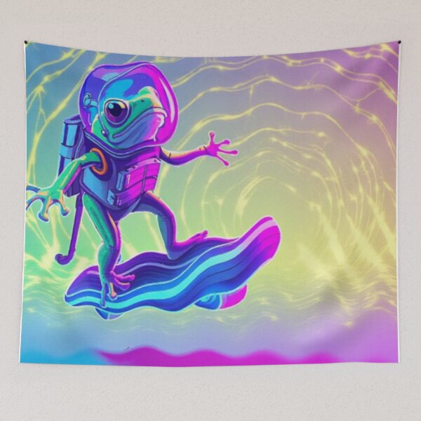 Item preview, Interdimensional Frog Rider – Cosmic Hoverboard Adventure designed and sold by LuxuryApparels.