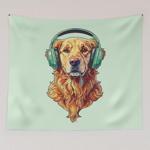 Item preview, Golden retriever with hearing aids mosaic designed and sold by designmari.