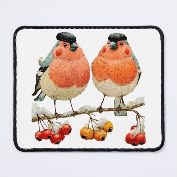 Item preview, Winter Bullfinches on Rowan Branch – Cozy Snowy Birds Illustration | Christmas Nature Art designed and sold by olenadykun.ai.