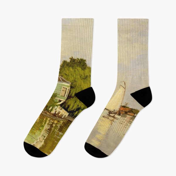 Item preview, Houses on the Achterzaan by Claude Monet: Serene Impressionist River Landscape designed and sold by artofuniverse.