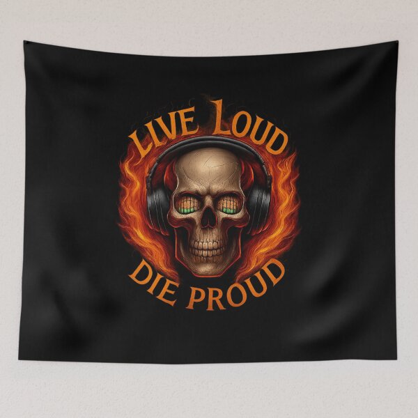 Item preview, Live Loud, Die Proud - Steel DJ Skull Inferno designed and sold by MKreative Studio.