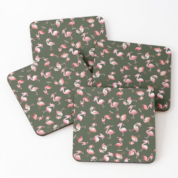 Item preview, Tossed Christmas Flamingos on Dark Green designed and sold by KSimpson838.
