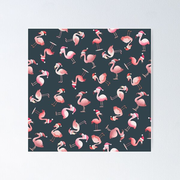 Artikelvorschau, Auf dunkelgrau-blauem Grund geworfene Weihnachtsflamingos entworfen und verkauft von KSimpson838.