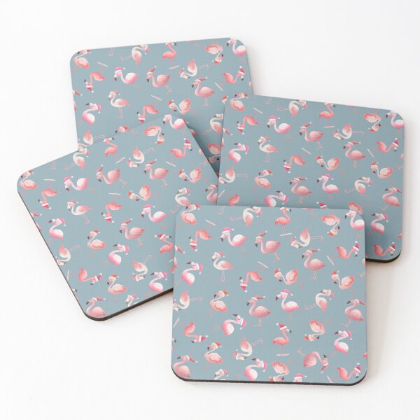 Item preview, Tossed Christmas Flamingos on Light Gray-Blue designed and sold by KSimpson838.