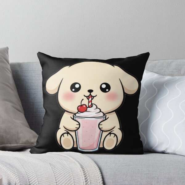 Item preview, Kawaii Golden Retriever Puppy Drinking Strawberry Milkshake designed and sold by Xhevahir.