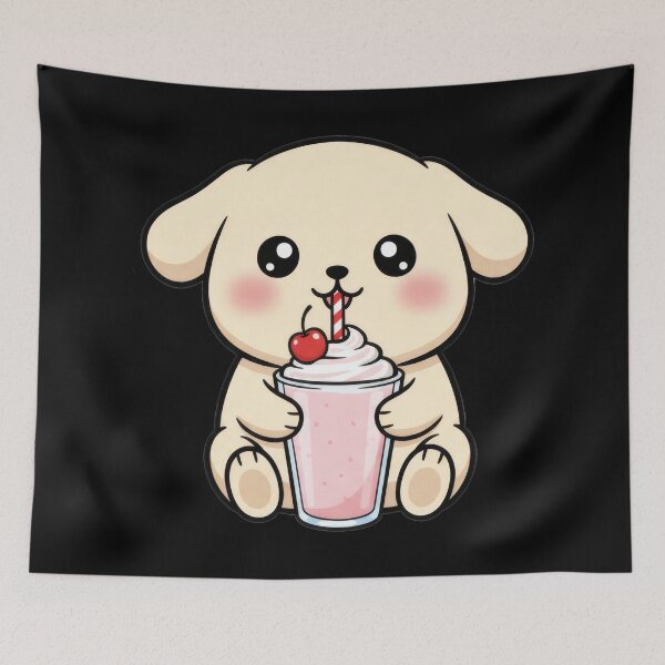 Item preview, Kawaii Golden Retriever Puppy Drinking Strawberry Milkshake designed and sold by Xhevahir.
