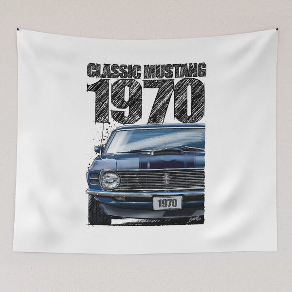 Item preview, Classic Mustang 1970 Front View Blue – Vintage Muscle Car Illustration designed and sold by Petrolhead T-Shirts and Art.