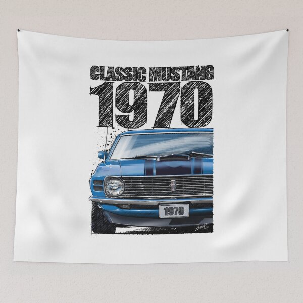 Item preview, Classic Mustang 1970 Front View Grabber Blue – Vintage Muscle Car Illustration designed and sold by Petrolhead T-Shirts and Art.