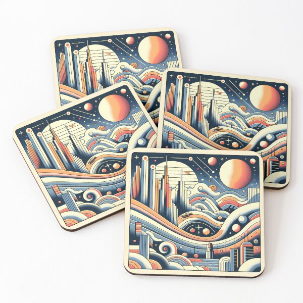 Item preview, Retro Futuristic Space Cityscape with Planets designed and sold by InkSmithery.