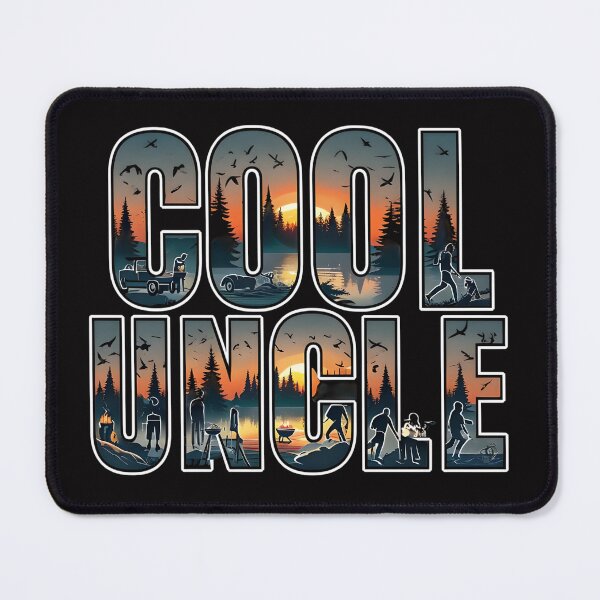 Item preview, Cool Uncle typography design featuring sunset landscapes, forests, lakes, and outdoor silhouettes. Perfect gift for outdoorsy uncles who love camping, grilling, and nature. designed and sold by WHDProduction45.