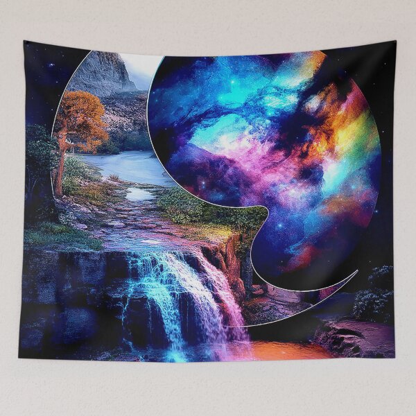 Item preview, Cosmic Crescent Over a Dreamlike Waterfall designed and sold by Exodoi.
