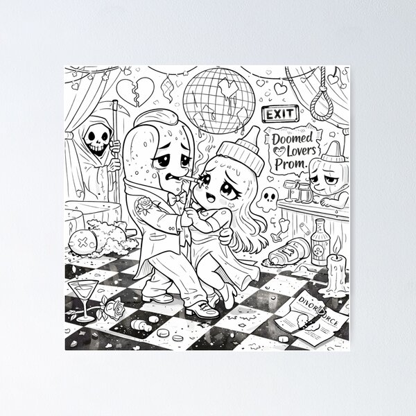 Item preview, Doomed Lovers Prom – Dark Romance Illustration, Sad Cute Love, Gothic Humor Art designed and sold by ComedyInkFactor.