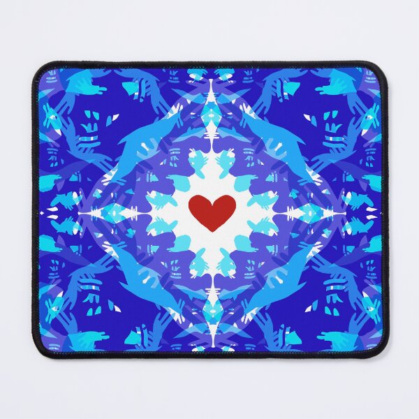 Item preview, Blue frost geometric seamless ornament with red heart designed and sold by IreneRuya.