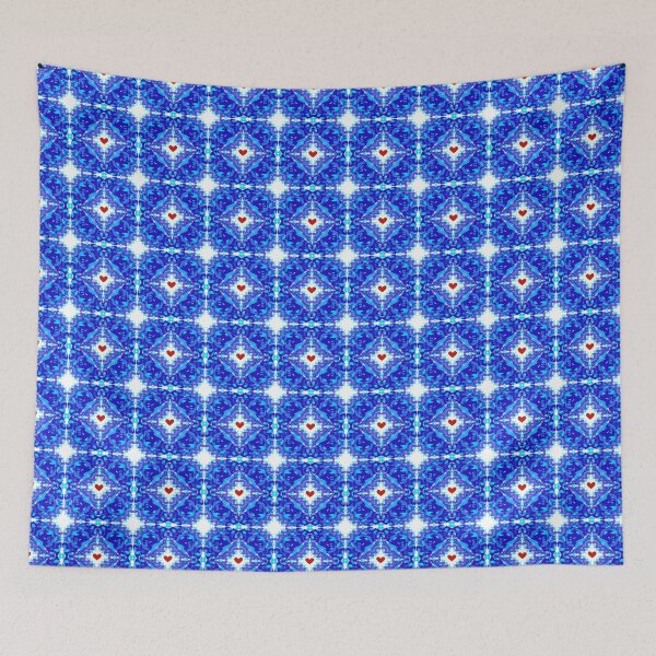 Item preview, Blue frost geometric seamless ornament with red heart designed and sold by IreneRuya.