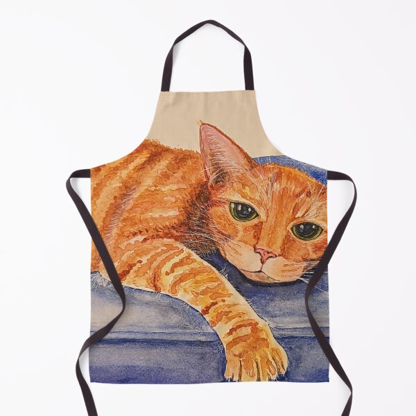 Item preview, Orange Cat Resting on Blue Cushion designed and sold by Katherine Miller Art.