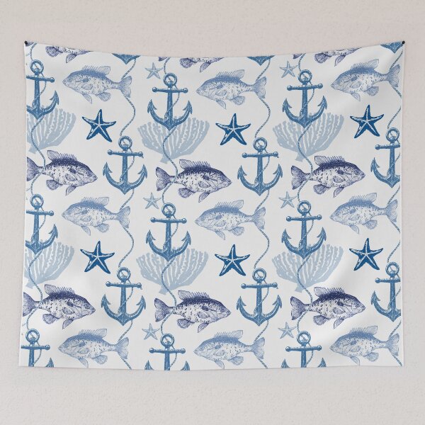 Item preview, Nautical Seamless Pattern with Vintage Fish and Anchors designed and sold by Rômulo Queiroz.