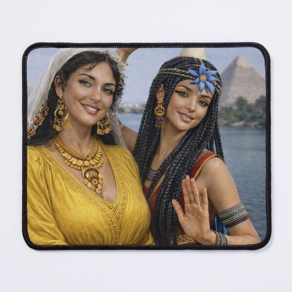 Item preview, Ancient Egypt meets Old Cairo — two timeless women united by rhythm, culture, and the heartbeat of the Nile with a riqq designed and sold by TuyaArts.
