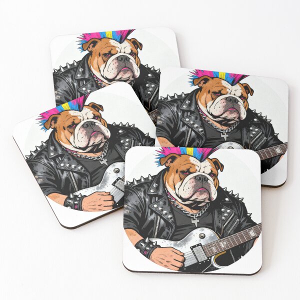Item preview, Rocker Bulldog with Colorful Punk Crest designed and sold by Glitchy Paws.