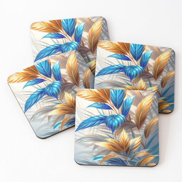 Item preview, Elegant Golden Blue Leaves Art  designed and sold by MargaretWiktor.