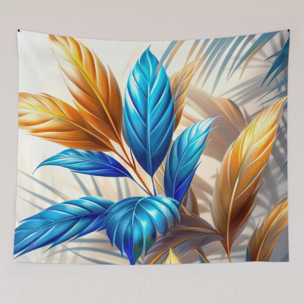 Item preview, Elegant Golden Blue Leaves Art  designed and sold by MargaretWiktor.