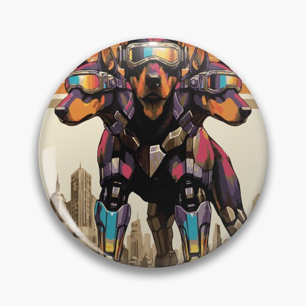 Item preview, Neon Guardian - Retro Cyberpunk Cerberus Doberman designed and sold by Virtualstars.