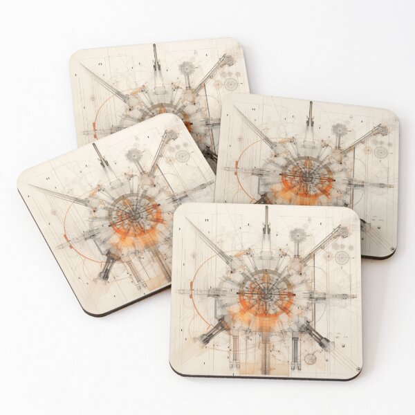 Item preview, Intricate Architectural Blueprint Depicting a Complex Industrial Turbine System with Radiant Amber Geometrical Precision and Drafting designed and sold by Epsydon Designers.