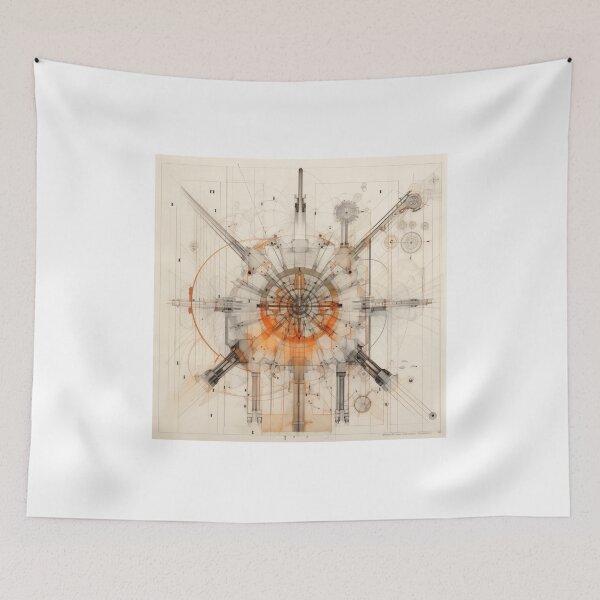 Item preview, Intricate Architectural Blueprint Depicting a Complex Industrial Turbine System with Radiant Amber Geometrical Precision and Drafting designed and sold by Epsydon Designers.