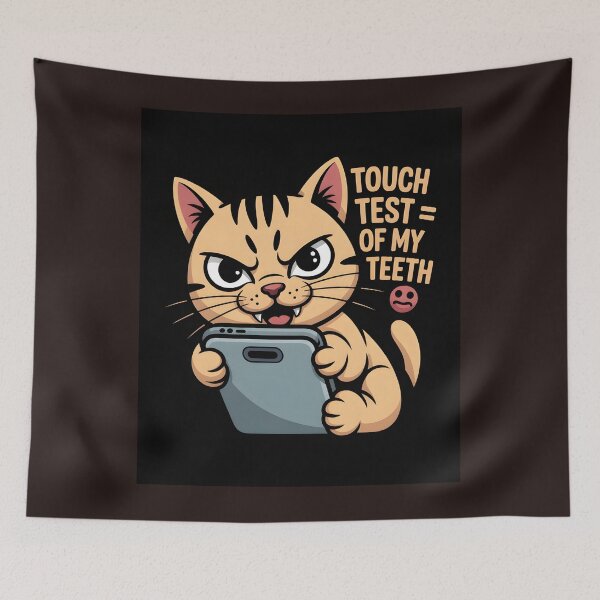Item preview, Touch = Test of My Teeth ? | Funny Cat Guarding Phone T-Shirt designed and sold by Viktorio Art Shop.