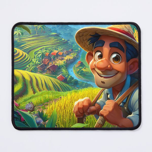 Item preview, Cheerful Farmer in Lush Green Rice Terrace Landscape designed and sold by Artessie.