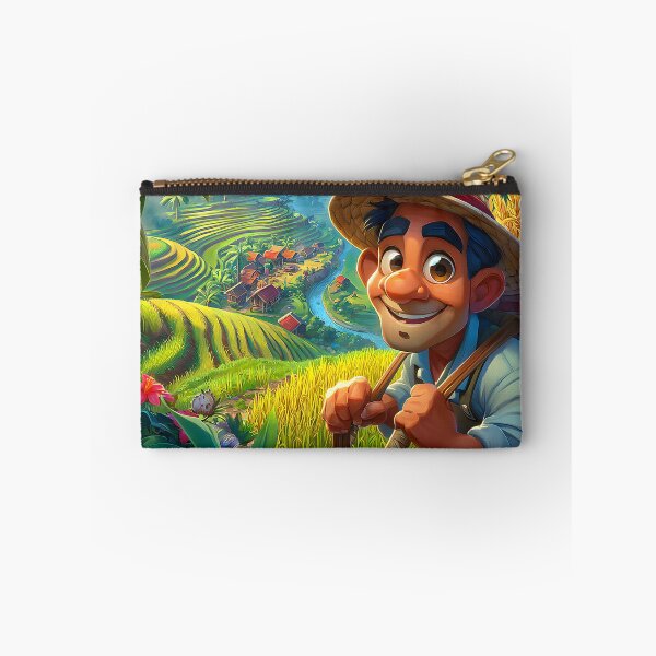 Item preview, Cheerful Farmer in Lush Green Rice Terrace Landscape designed and sold by Artessie.